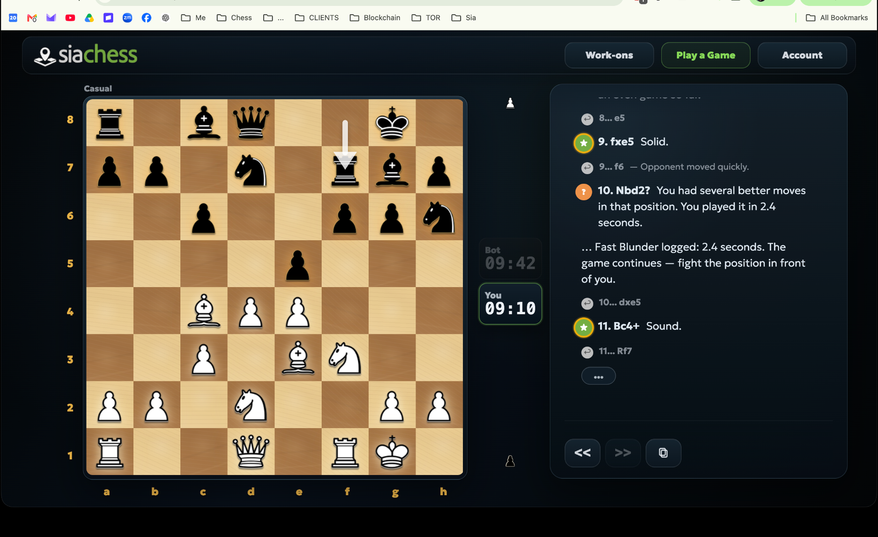 Sia coached game board with live feedback